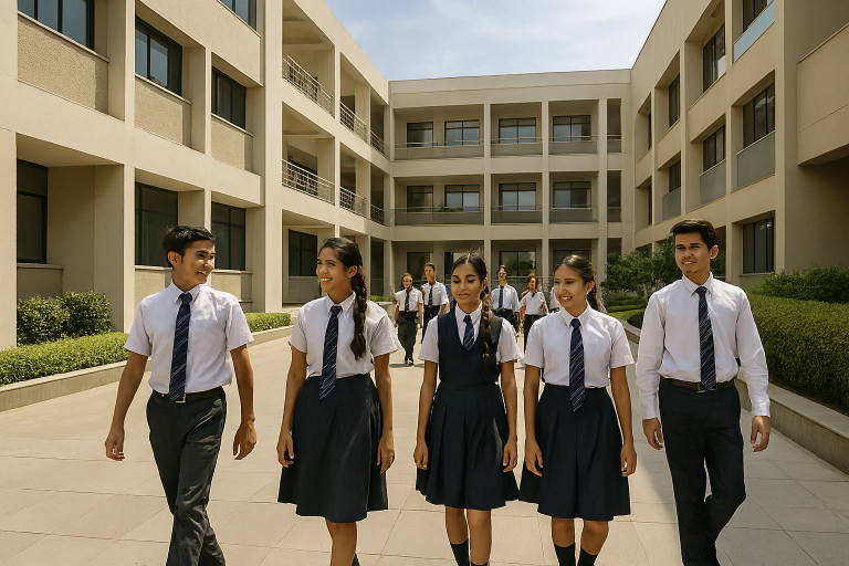 Modern campus of Best School in Hadapsar with students